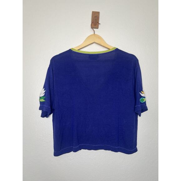 Vintage Berek Frog Floral Applique Button Up Cardigan Top Size Large - Picture 6 of 6